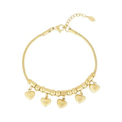 Charm-Armband ADELIA´S "Armband Charmarmband mit fünf Herzanhängern, 16 cm", gold (goldfarben), Armbänder, Damen, yehwang_16, Edelstahl, Charm-Armband, modisch mit fünf Herzanhängern