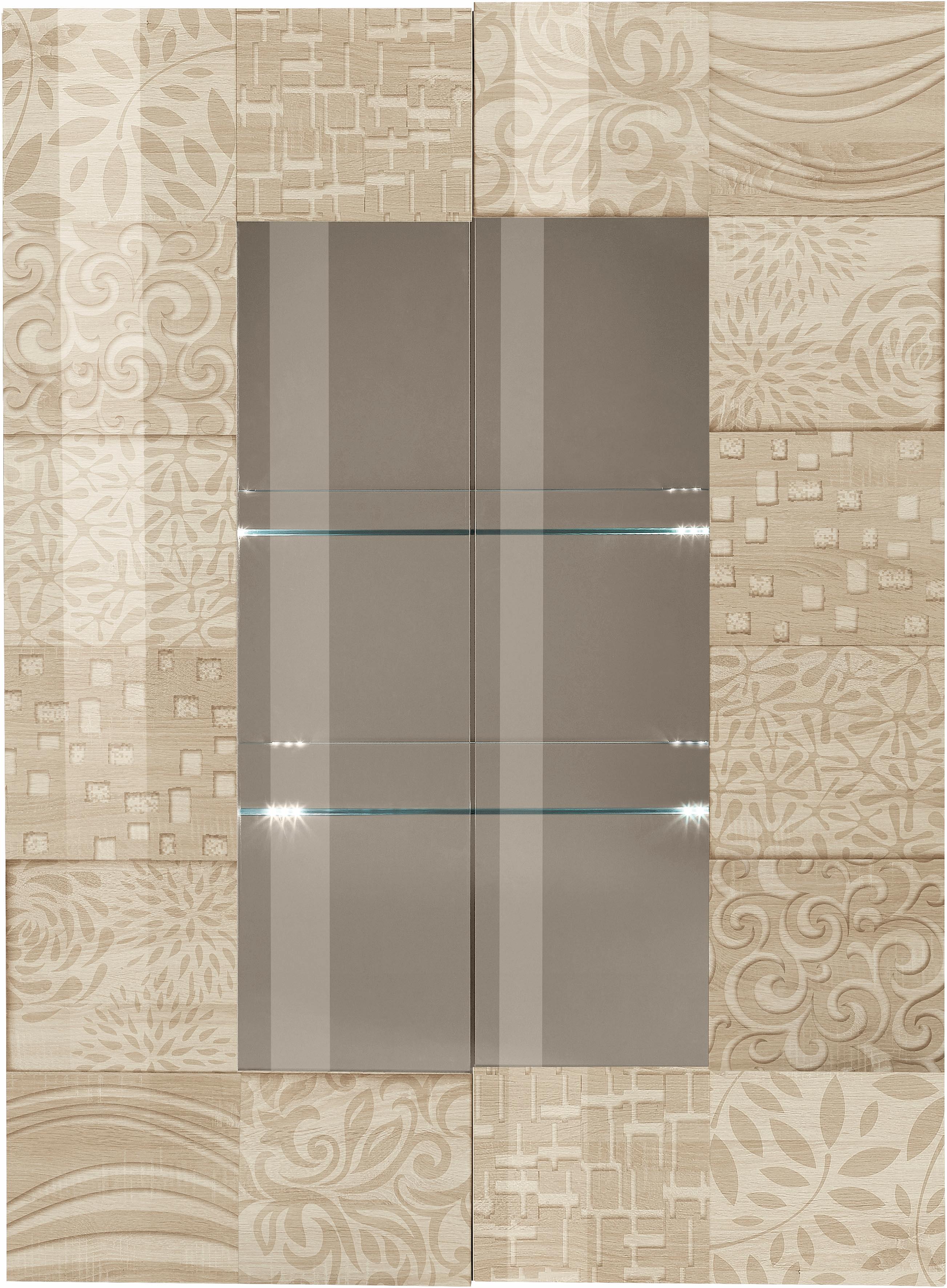 Vitrine HOME AFFAIRE "Miro", braun (eichefarben sägerau mit siebdruck), Schränke, Vitrine, Stauraumvitrine, Höhe 166 cm mit dekorativem Siebdruck eichefarben sägerau mit siebdruck Einheitsgröße