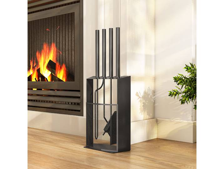 Outsunny Serviteur Cheminée 5 Pièces Métal Noir 28x13x59,5cm
