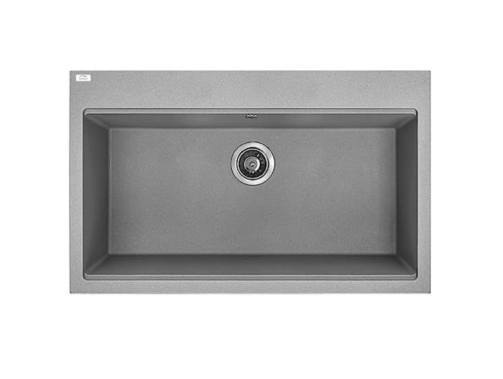 KOLMAN Granitspüle Tau Spülbecken Einzelbecken mit Space Saving Siphon (Grau, 50x80 cm)