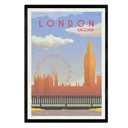 POSTER London Big Ben & London Eye A4 Schwarzer Rahmen