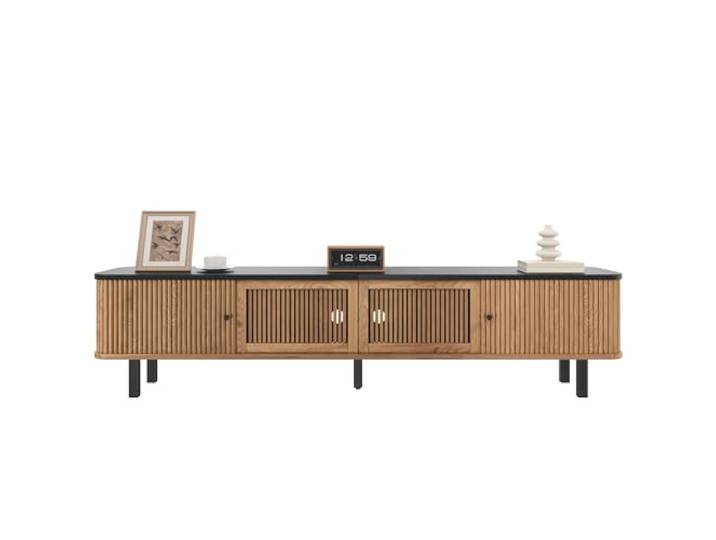 BTM Moderner TV-Schrank, TV-Ständer, TV-Paneel, niedriger TV-Schrank. Zwei Schiebetüren, Zwei Gittertüren, einzigartiges Design. 190 x 35 x 45 cm (L x B x H)
