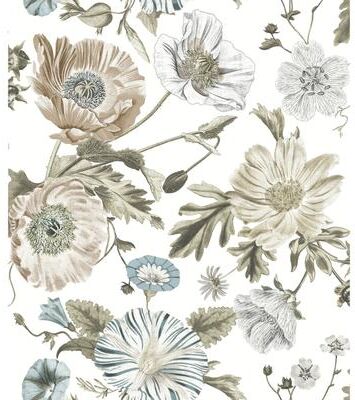 RoomMates White Vintage Poppy Peel and Stick Wallpaper