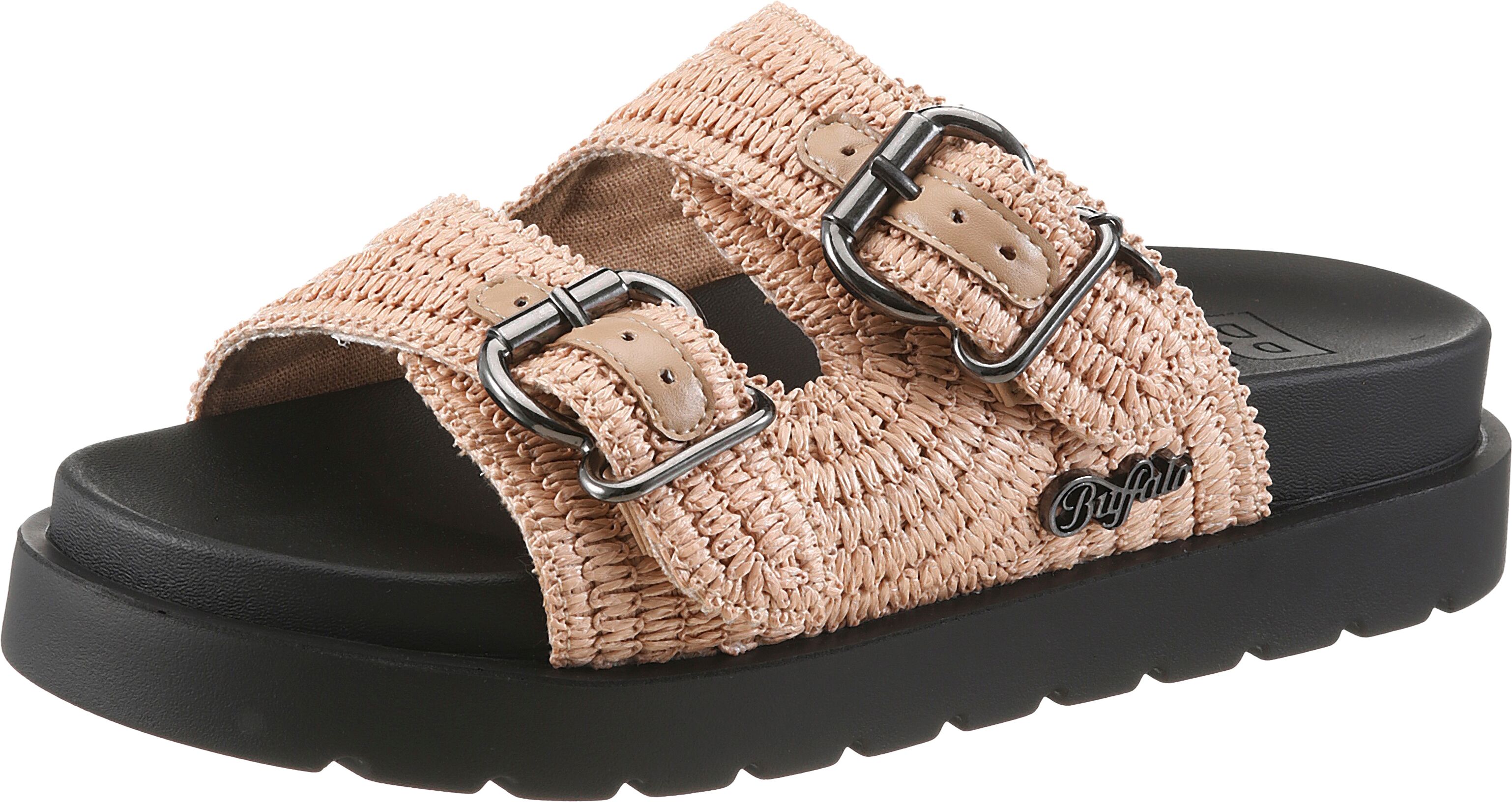 Sandale BUFFALO "RAYA ARI", Damen, Gr. 37, Textil, beige (creme), Strukturmuster, Schuhe Sandale, Sommerschuh, Mules, Strandschuh, Schlupfschuh in Ethno-Optik