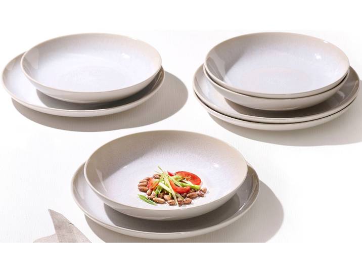 Tafelservice RITZENHOFF & BREKER Laredo , beige (creme), 8 Stk., Steinzeug, Geschirr-Sets, Tafelservice, Teller Set, Geschirr-Set, Reaktionsglasur, jedes Stück ein Unikat