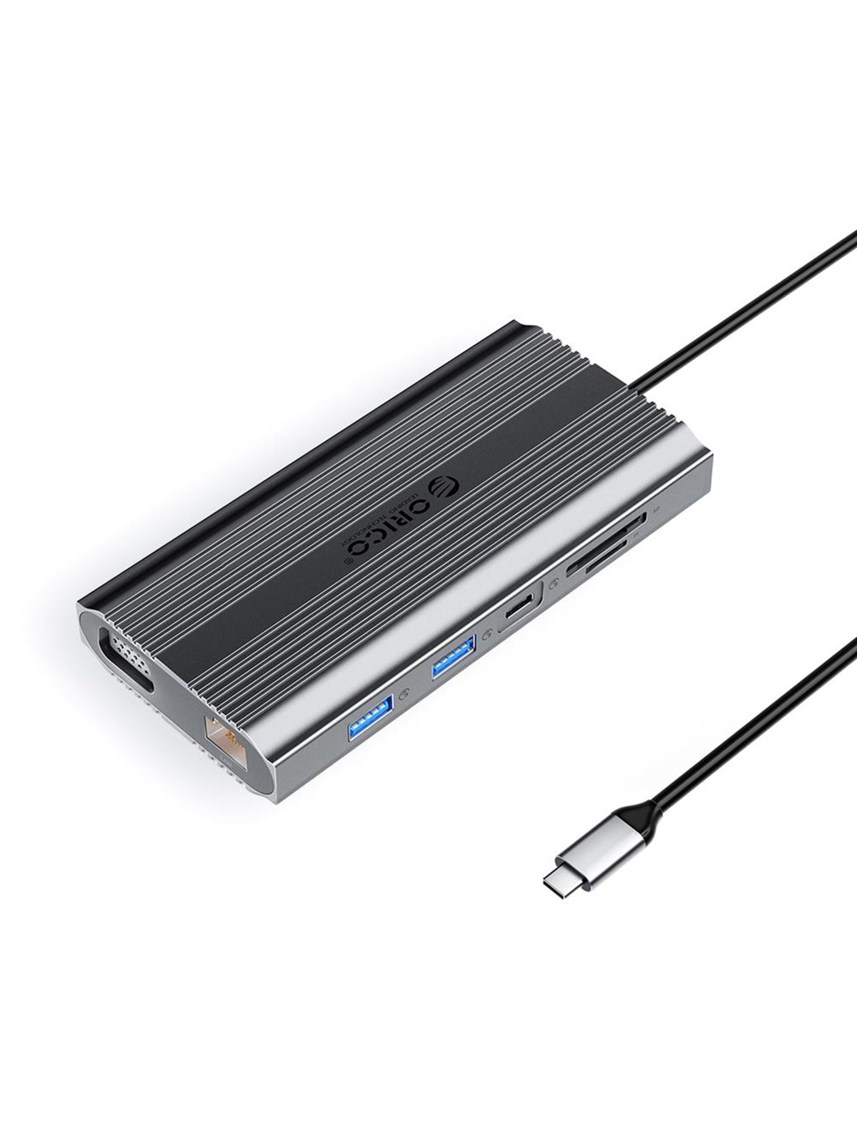 ORICO XDR 12in1 USB-C Docking Station USB-A USB-C HDMI 4K VGA RJ45 Gigabit PD 100W SD and microSD Card Reader - Gray USB-Hubs - USB 3.1 - 12 - Grau