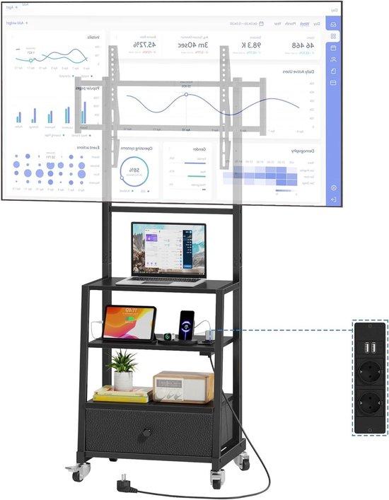 Mobiler TV-Ständer - TV-Möbel mit Rollen - Flexibles Fernseherlebnis - Integrierte Steckdose - Für Bildschirme von 32-75 Zoll - Schwarz