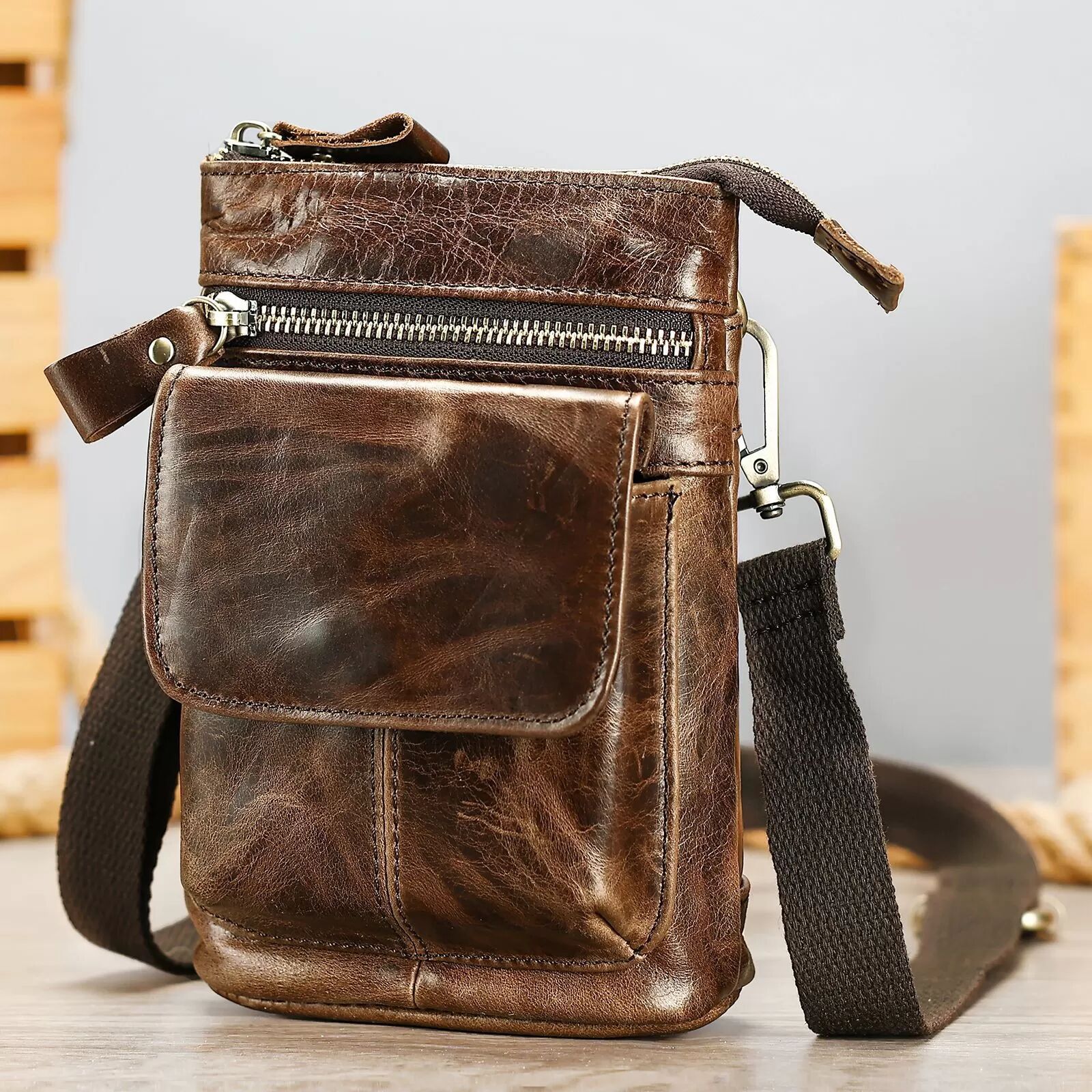 INF Echte Leder Umhängetasche Schultertasche für Herren