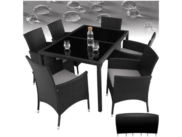 Salon de jardin - TECTAKE - Ensemble détente repas d'extérieur PORTO 6 personnes encastrable et résistant aux UVs - Noir/Gris