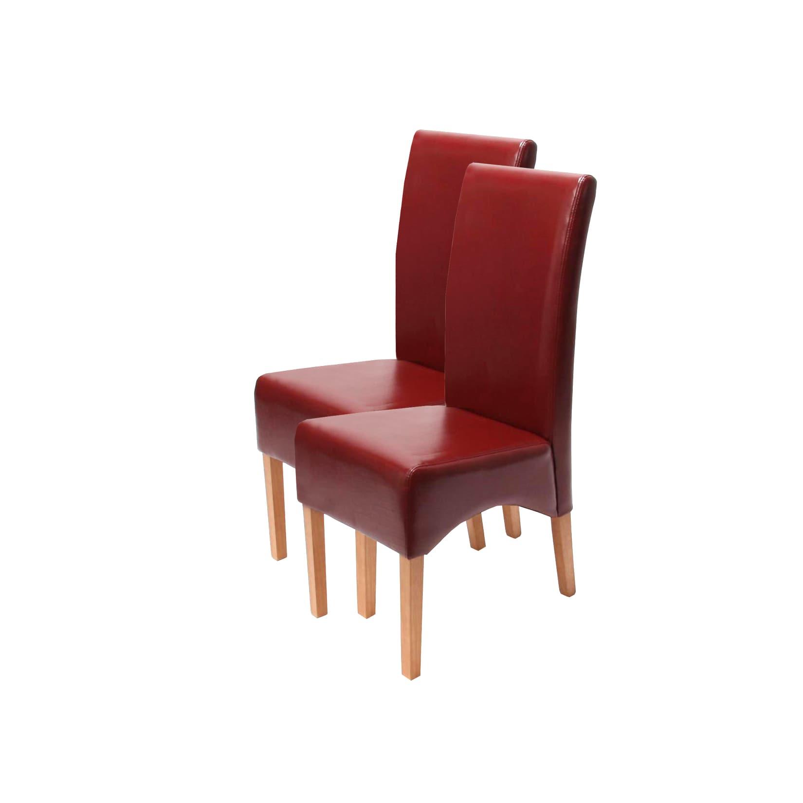2er-Set Esszimmerstuhl Crotone, LEDER ~ rot, helle Beine