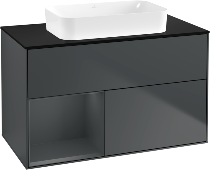 Villeroy und Boch Finion Waschtischunterschrank F652HGHG 100x60,3x50,1cm, Regal links Midnight Blue Matt Lacquer, Midnight Blue Matt Lacquer