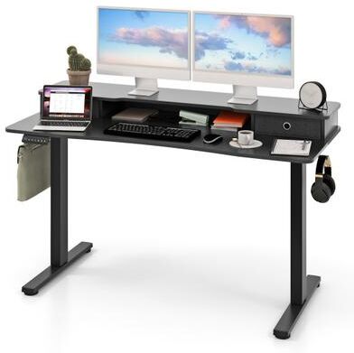 Costway 55 Inch x 24 Inch Height Adjustable Electric Standing Desk with 2 Drawers-Black