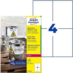 Avery Zweckform Wetterfeste Folien-Etiketten 105 x 148 mm » L4719-20« weiß