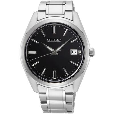 Quarzuhr SEIKO, silber (silberfarben, schwarz, schwarz), Armbanduhren, Damen, silberfarben, Quarzuhr, Armbanduhr, Herrenuhr, Damenuhr, Datum, Saphirglas, Edelstahlarmband