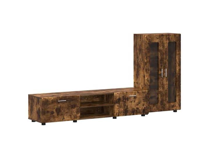En solde  Jeu meuble TV - cabinet tv - armoire tv - avec tiroir Chêne fumé Bois d'ingénierie LL5698