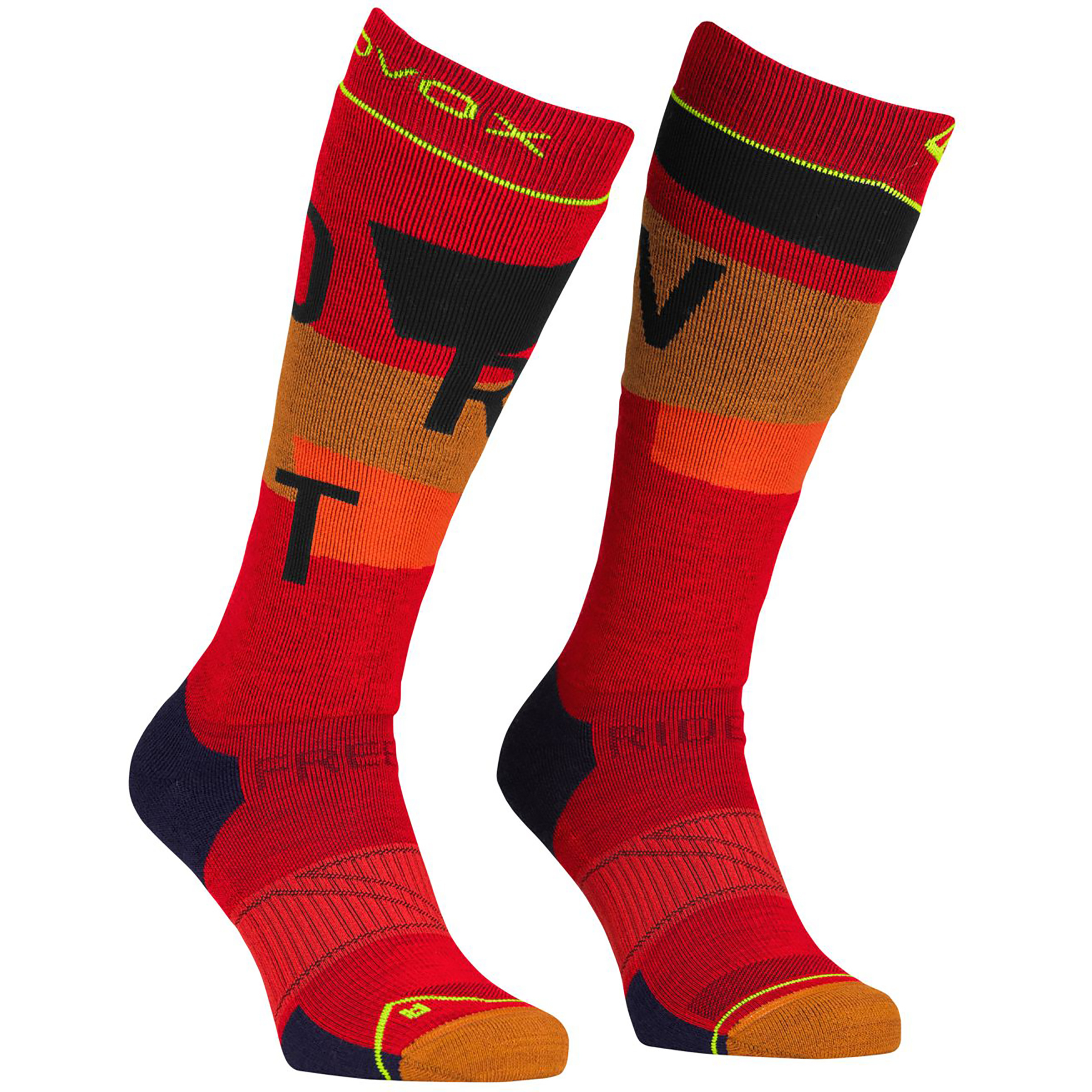 Ortovox Freeride Long Cozy Herren Skisocken rot Größe 45 Freeride | Skifahren Kompressionseffekt Merinowolle