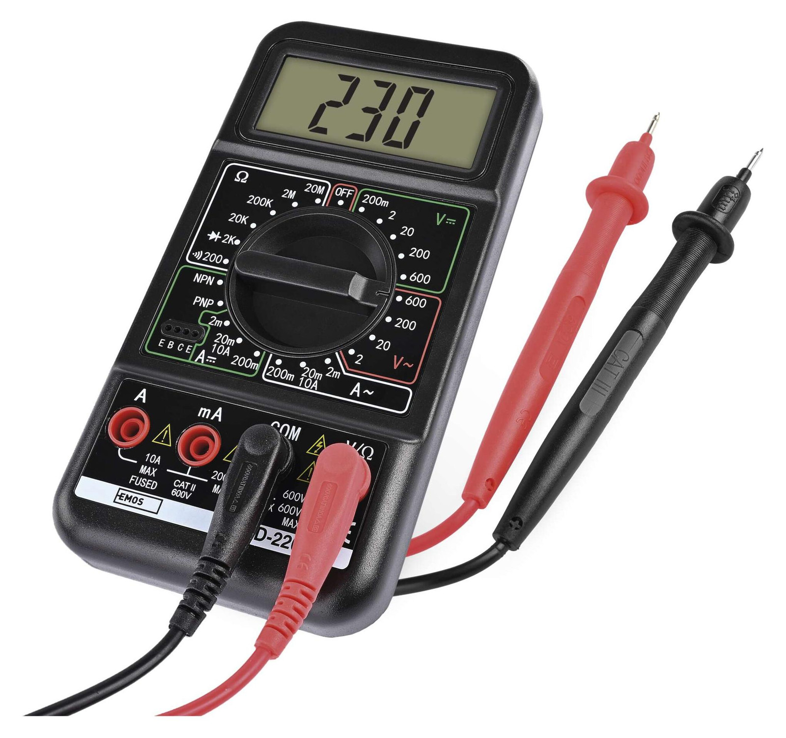 Emos Multimeter M2092N CAT III 600 V, Digitaal meet- en testapparaat met 2000 tellingen en handmatige bereikselectie