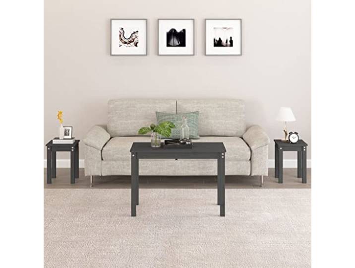 HEFZGDB Satztische 3 STK. Grau Massivholz Kiefer Beistelltische Wohnzimmer Nachttisch Multifunktional Moderne Nesttische Platzsparend