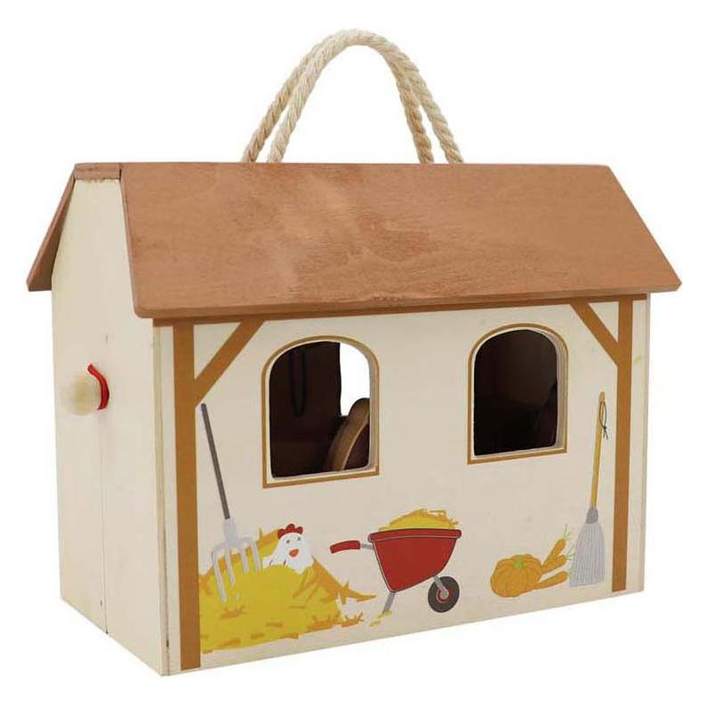 Holz-Pferdestall-Spielset, tragbar, 13-teilig. (52618779)