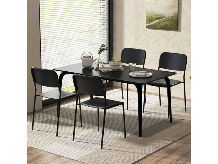 Lot de 4 chaises empilables blanches - design moderne métal solide dossier incliné confortable assise large gain de place int/ext