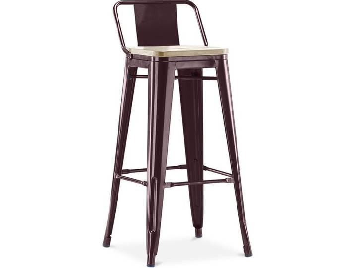 Tabouret de bar avec dossier - Design industriel - Bois et acier - 76cm - Nouvelle édition - Metalix Bronze