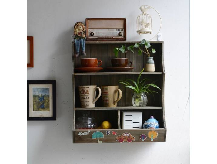Armoire de rangement montée sur étagère murale en bois massif, avec support, étagère polyvalente, organisateur, support de verre de cuisine
