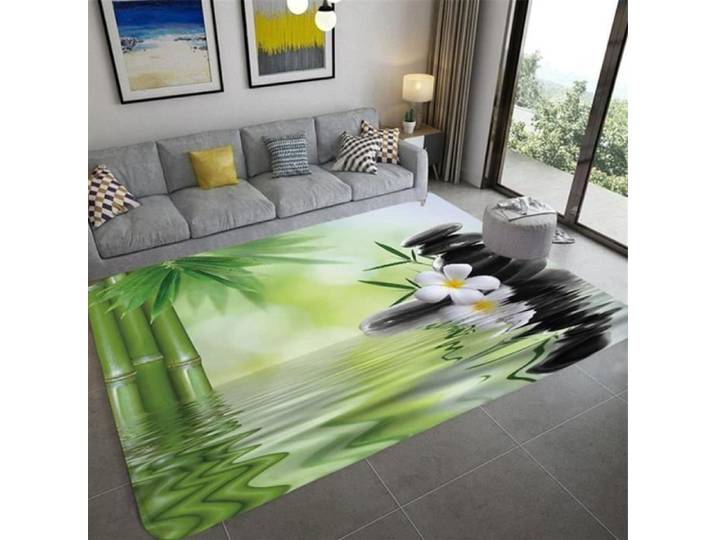 Tapis Imprimé en Bambou 3D pour Salon Lavable Chambre Grande Surface
