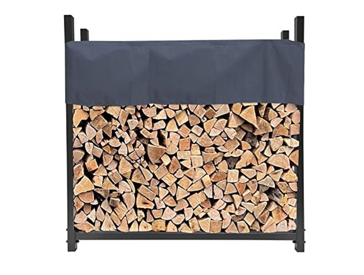 QUICK STAR Kaminholzregal Außen 113 x 25 x 115 cm Anthrazit, Garten Metall Kaminholzunterstand 0,5 m³ (0,8 SRM), Wetterfeste Stapelhilfe mit Schutzhülle Grau