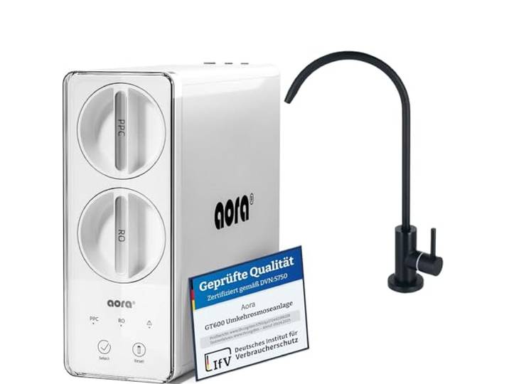 AORA GT600 Umkehrosmoseanlage Untertisch – tankloser Trinkwasserfilter – 8 Stufen Filtration RO System – 1-Wege-Armatur – 3 Sekunden Filterwechsel – Osmoseanlage reines Wasser SOFIA Schwarz