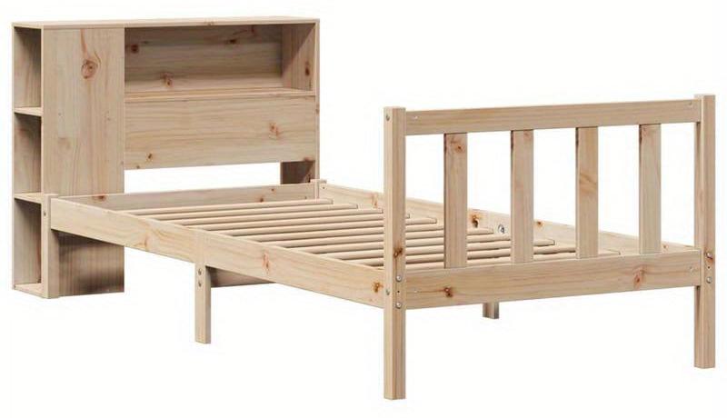 Einzelbett - 75x190 cm - Aus massivem Kiefernholz - Mit Bücherregal am Kopfteil und Stauraum