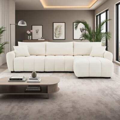 "110"" Boucle L-Shape Modular Sectional Sofa with Extra-Large Seat, Movable Ottoman, and Free Combination"