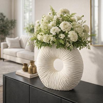 "Sagebrook Home's 15"" Nataly Small Quartz-inspired White Resin Vase - Chic Home Decor Accent for Modern Living"