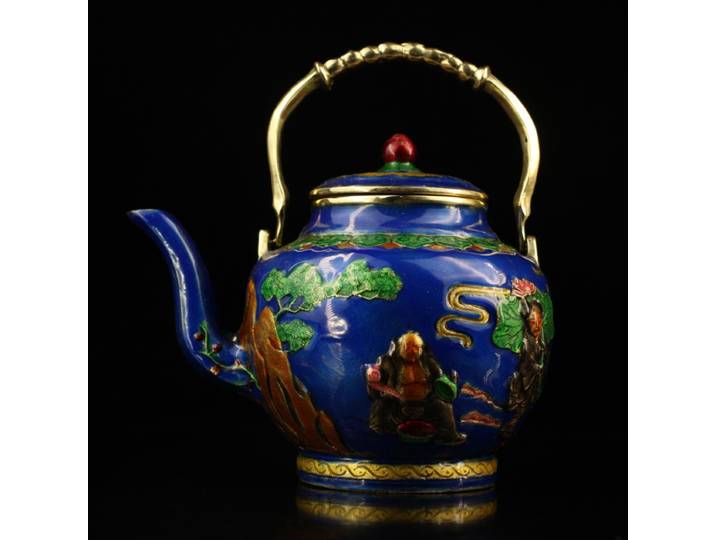 Théière cloisonné incrustée de cuivre, Pot à vin, artisanat décoratif pour la maison