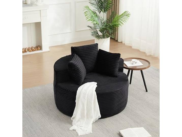 Switdo Runder Cord-Sessel 110 cm Schwarz Modern Minimalistisch Rundes Design mit Anti-Rutsch-Granulat für sicheren Stand
