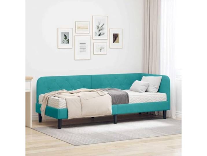 RJPLMFV Bettgestell, Eckbett, Velours, Türkis, 80 x 200 cm Schlafsofa, 2-in-1, stabile Platte, Schaumstoffmatratze inklusive, integrierte Latten, pflegeleicht