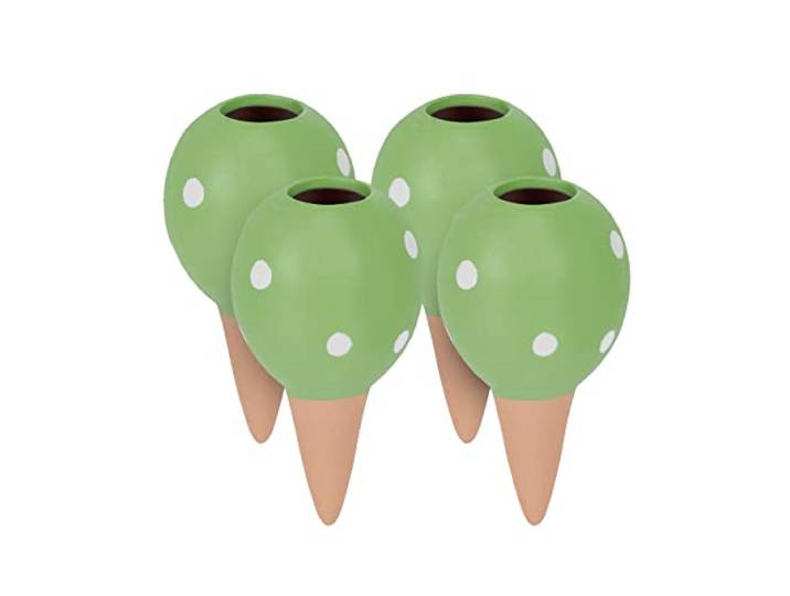 Relaxdays Arrosage en Terre Cuite\, Lot de 4\, Volume : 100 ML chacun\, pour Plantes d'intérieur & jardinières\, Vert/Marron