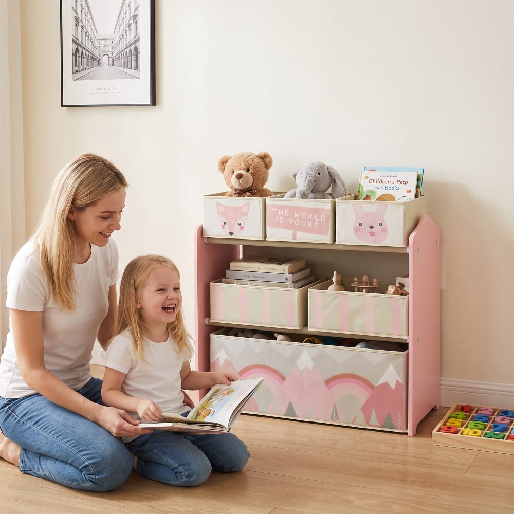 ZONEKIZ Meuble de rangement enfant 6 boîtes amovibles tissu non tissé rose Rose 63x66x30cm