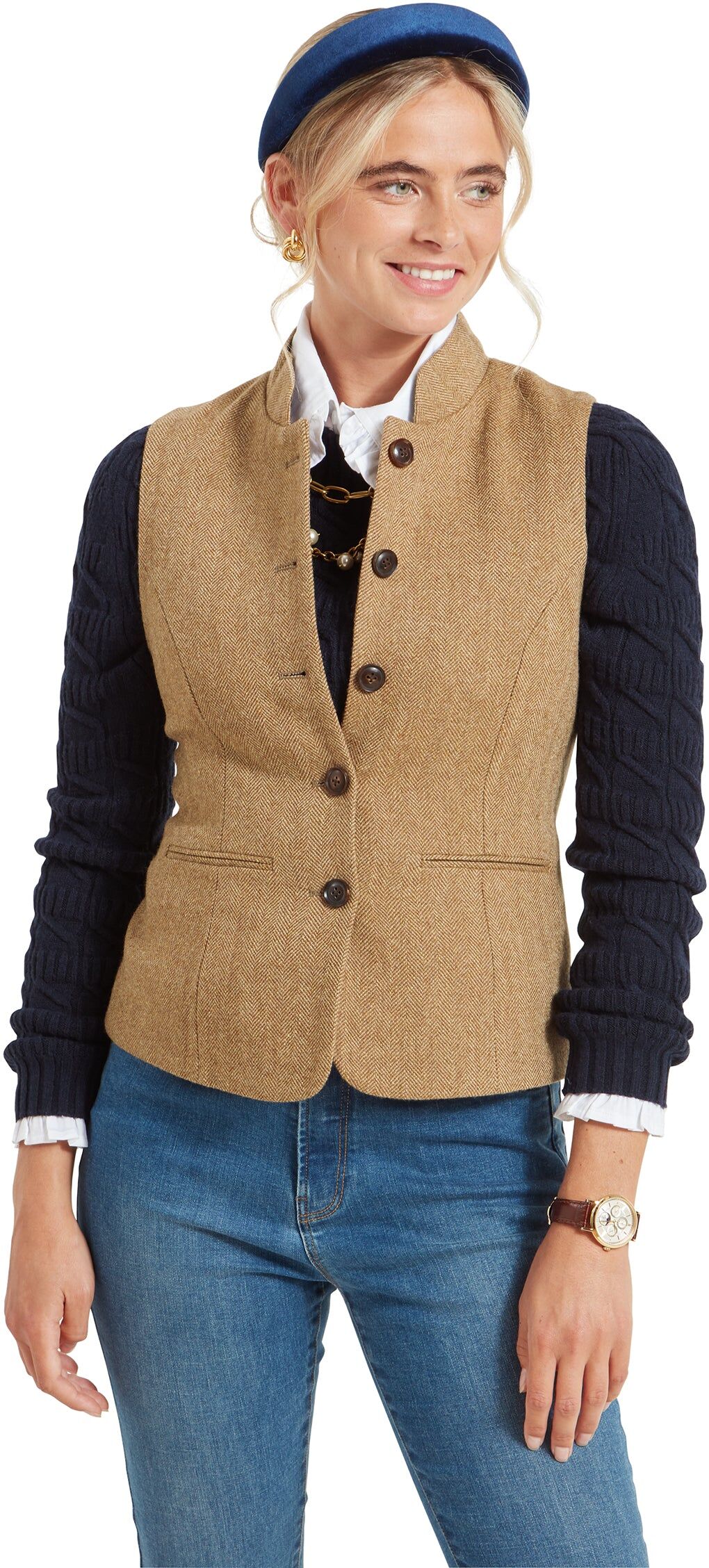 Schöffel Country Millport Tweed Nehru Waistcoat - Brown - Size UK16 - Women