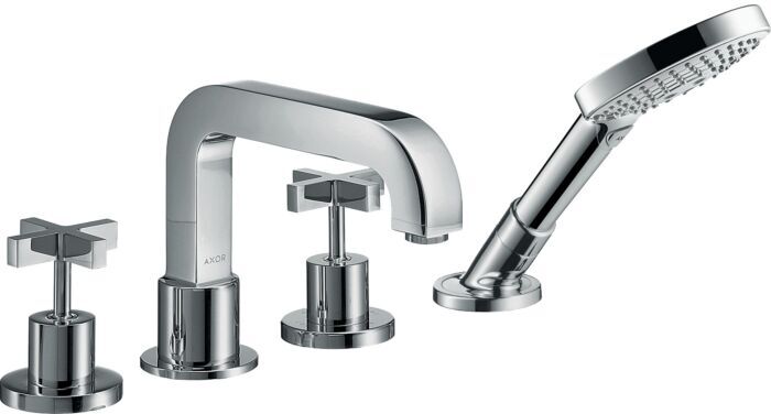 Hansgrohe Axor Citterio Fertigmontageset 39453000 4-Loch-Fliesenrandarmatur, mit Kreuzgriffen, Rosetten, chrom