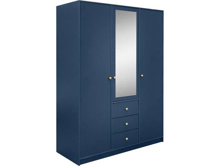 Beautysofa Drehtürenschrank Solea Lux mit 3 Türen und 3 Schubladen, Dunkelblau, 150x200x57.5 cm, Schlafzimmer, Kleiderschränke, Drehtürenschränke