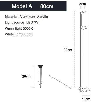 Inspired Living Modern Minimalist Aluminum Outdoor LED Lawn Light For Courtyards & Pathways model A 80cm white Light 6000k