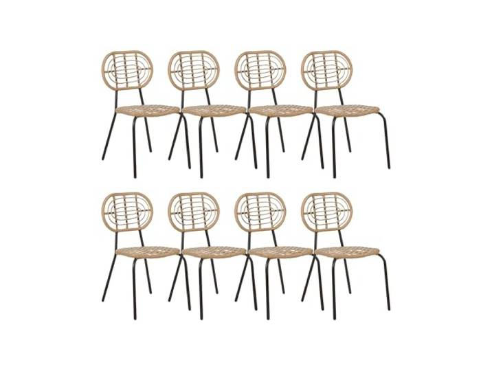 Beliani Gartenstuhl 8er Set Rattan natürlich beige mit Metallbeinen schwarz Pratello