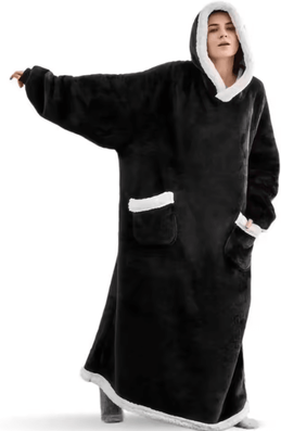 Inspire Curations Extra Long Plush Wearable Hoodie Blanket black 180cm