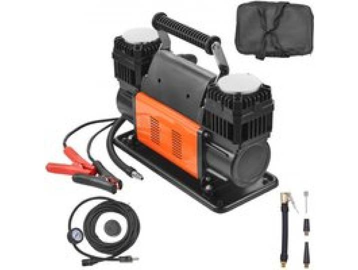 VEVOR Compresseur d'air robuste 12 V, gonfleur de pneus portable à double cylindre, 300 L/min, kit de gonflage de pneus, 10,3 bar, avec adaptateurs, pour camions, voitures, SUV, 4 x 4, camping-car