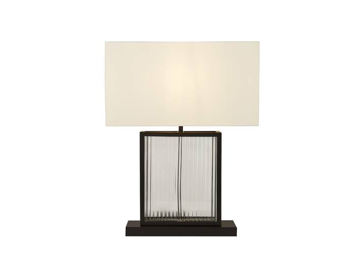 Lampe De Table Clarendon 1Lt\, Verre Trempé\, Abat-Jour Velours Blanc Cassé. Noir Mat