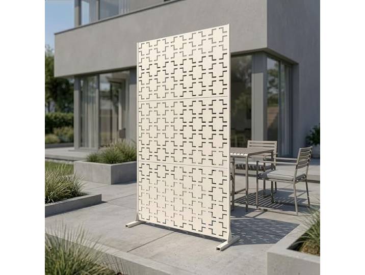 casa.pro Trennwand Basciano Raumteiler 180 x 90 cm Balkonsichtschutz Outdoor Indoor Raumtrenner Terrasse Garten Stahl Paravent freistehend Metall Knoblauchbeige