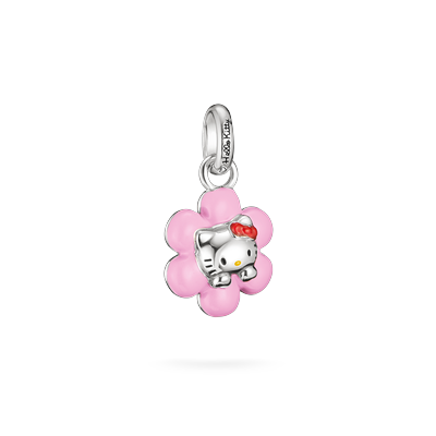 Charm-Einhänger THOMAS SABO "THOMAS SABO  Hello Kitty Charm Blume - Connect", pink (silberfarben, schwarz, rot, gelb), Charms, Damen, Metall, Emaille