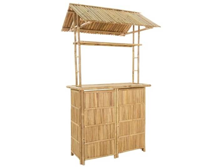 XHNIFBN Outdoor Bartisch mit Dach 115x95x214 cm Bambus Tisch Natur Stehtisch aus nachhaltigem Bambus mit praktischen Regalböden für Snacks und Getränke auf der Terrasse sowie im Garten.