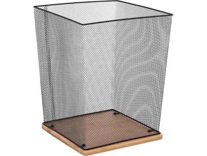 5Five Prullenbak/vuilnisbak - 19 liter - metaal/bamboe - zwart/lichtbruin - 25 x 25 x 31 cm - vuilnisemmer