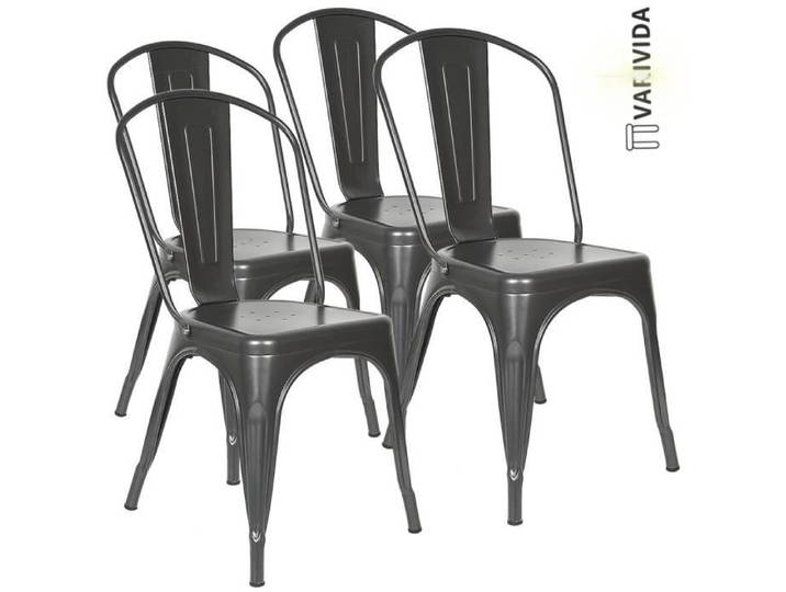 VARIVIDA 4 Chaises fer pour cuisine salon (noir)